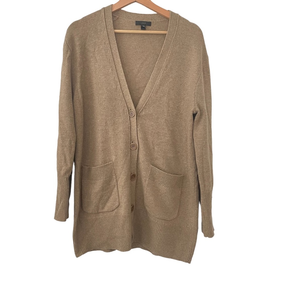 J Crew Oversized Cardigan Sweater Wool Blend Brown Tan Size S Womens mid length